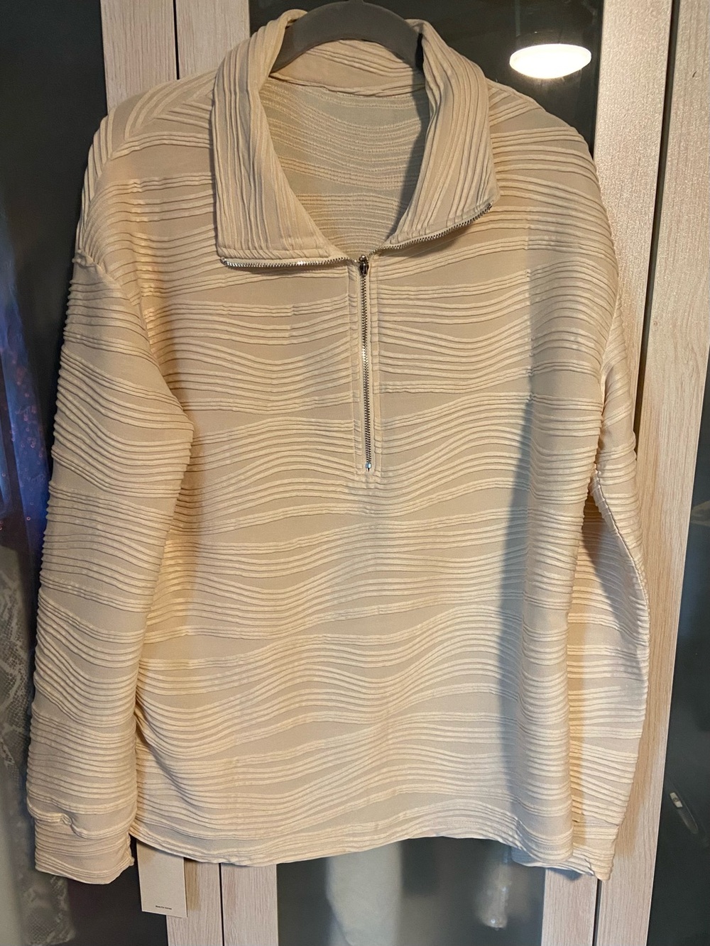 Cream Textured Quarter-Zip Pullover